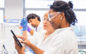 three scientist working