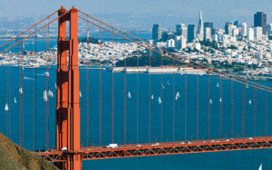 San Francisco skyline with golden gate bridge