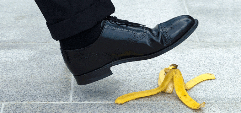 foot about to step on a banana peel photo for avoiding m&a pitfalls article