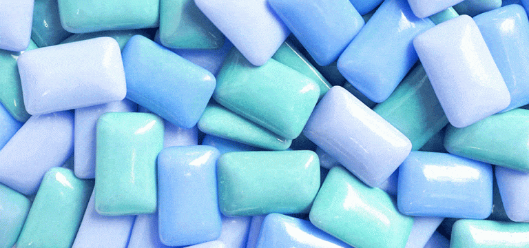 a supply of chewing gum pieces