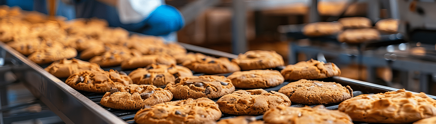 Cookies on a manufacturing production line